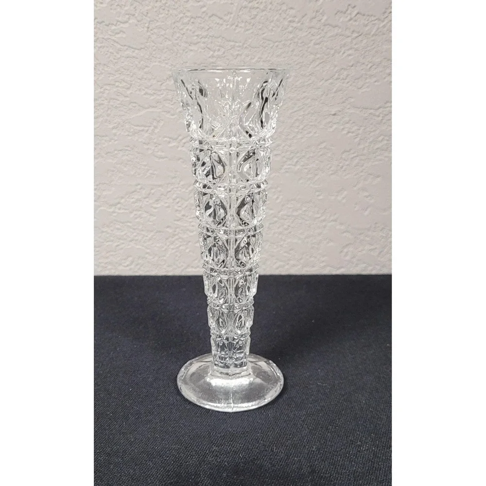 Indiana Glass Bud Vase Royal Brighton Pattern Diamond Cut Vintage 1970s